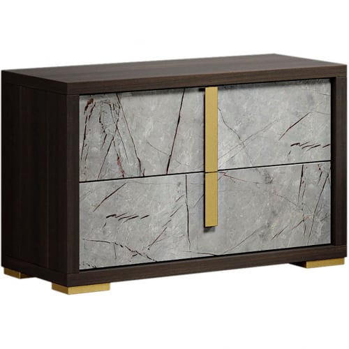 Travertine Nightstand in Grey & Brown Marble Look & Dark Wood